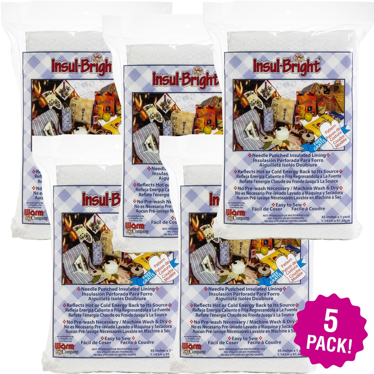 Multipack of 5 - Warm Company Insul-Bright Insulated Lining-36"X45"